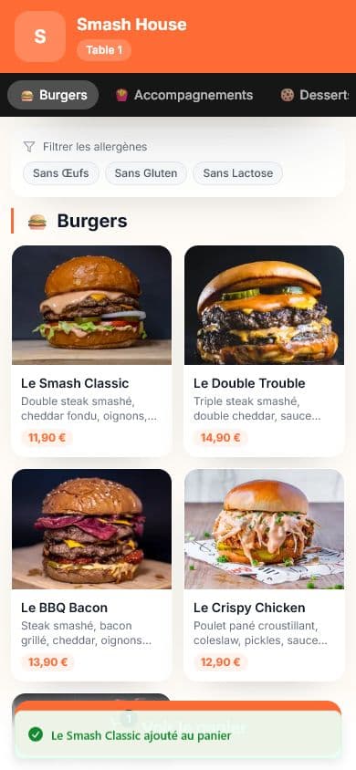 Qwick Order côté client — Ajout au panier